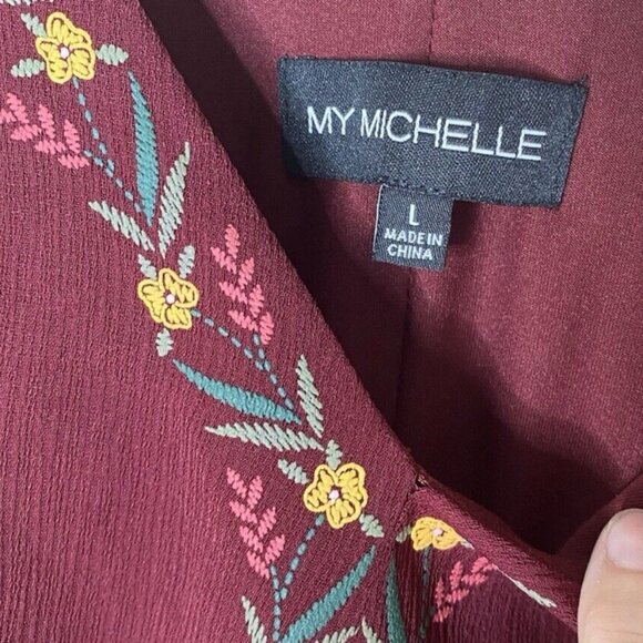 Boho Embroidered Fit & Flare Dress • My Michelle L • Maroon Festival - Picture 5 of 5